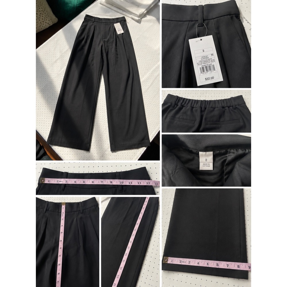 A New Day Women Black Wide Leg Trousers Size 2 High Rise Pleated Dress Pants NWT